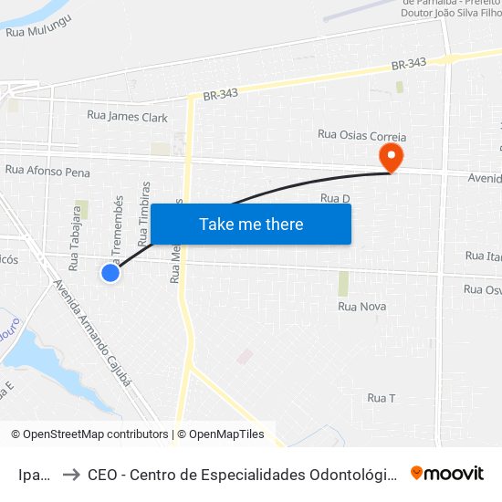 Ipase to CEO - Centro de Especialidades Odontológicas map