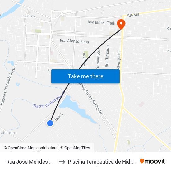 Rua José Mendes Mourão, 184 to Piscina Terapêutica de Hidroterapia / UFPI map