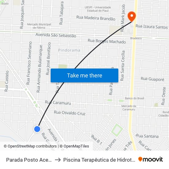Parada Posto Acesso Joaz to Piscina Terapêutica de Hidroterapia / UFPI map