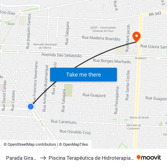 Parada Giraffas to Piscina Terapêutica de Hidroterapia / UFPI map