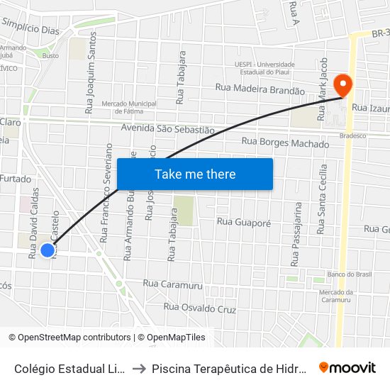 Colégio Estadual Lima Rebelo to Piscina Terapêutica de Hidroterapia / UFPI map