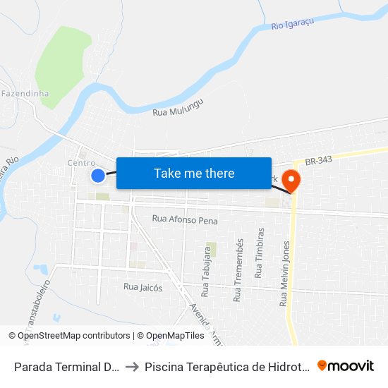 Parada Terminal De Ônibus to Piscina Terapêutica de Hidroterapia / UFPI map