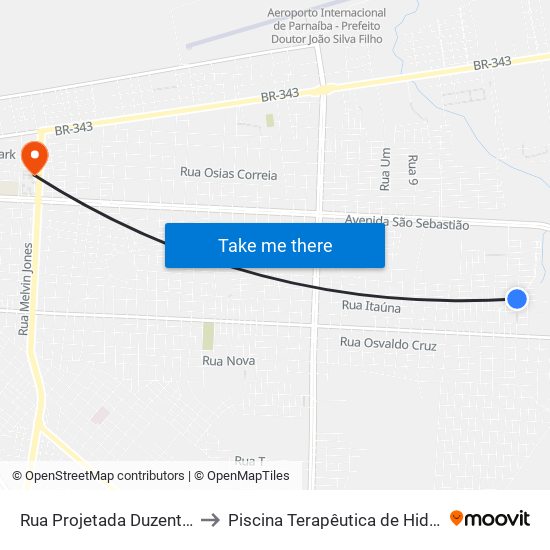 Rua Projetada Duzentos E Sete, 13 to Piscina Terapêutica de Hidroterapia / UFPI map