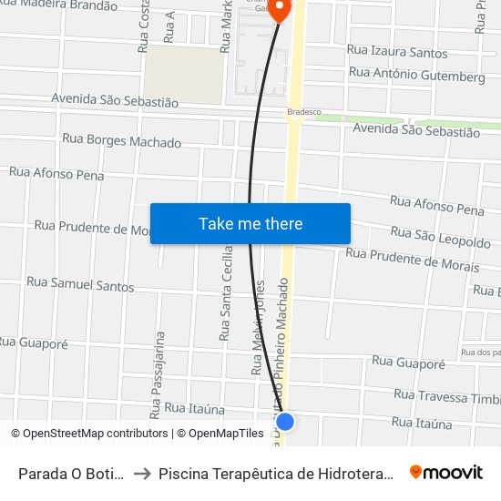 Parada O Boticário to Piscina Terapêutica de Hidroterapia / UFPI map