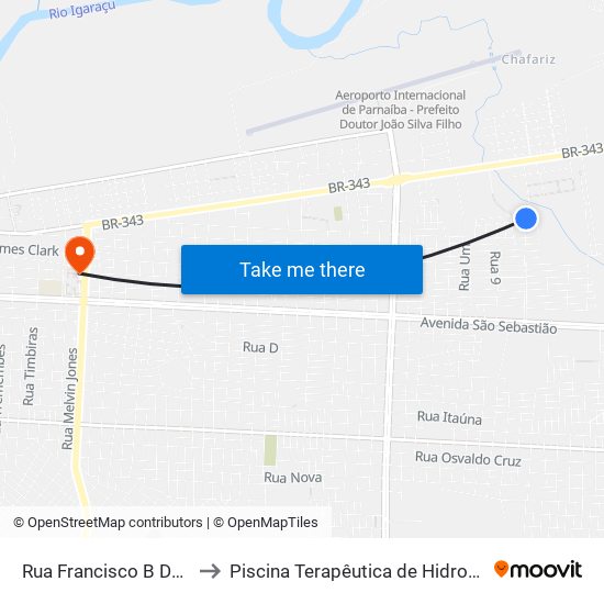 Rua Francisco B Dos Santos to Piscina Terapêutica de Hidroterapia / UFPI map