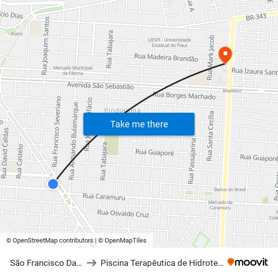 São Francisco Da Guarita to Piscina Terapêutica de Hidroterapia / UFPI map