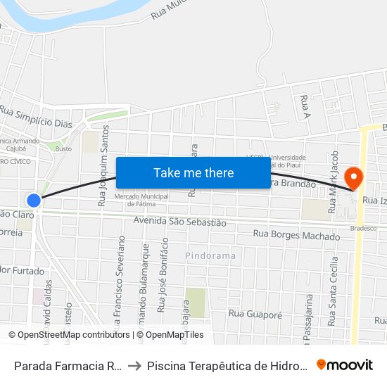 Parada Farmacia Rodoviária to Piscina Terapêutica de Hidroterapia / UFPI map