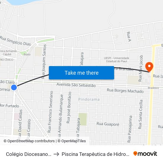 Colégio Diocesano (Lateral) to Piscina Terapêutica de Hidroterapia / UFPI map