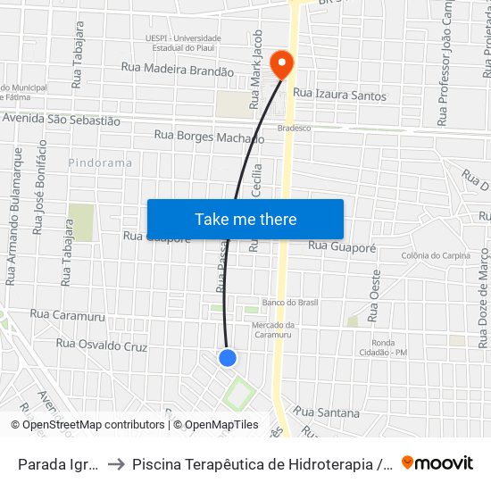 Parada Igreja to Piscina Terapêutica de Hidroterapia / UFPI map