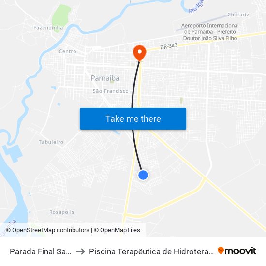 Parada Final Sabiazal to Piscina Terapêutica de Hidroterapia / UFPI map