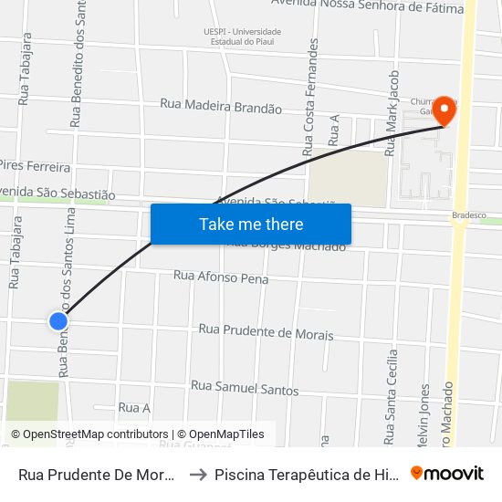 Rua Prudente De Morães, 1045-1075 to Piscina Terapêutica de Hidroterapia / UFPI map