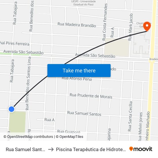 Rua Samuel Santos, 805 to Piscina Terapêutica de Hidroterapia / UFPI map