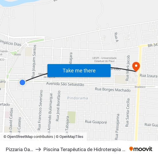 Pizzaria Oasis to Piscina Terapêutica de Hidroterapia / UFPI map