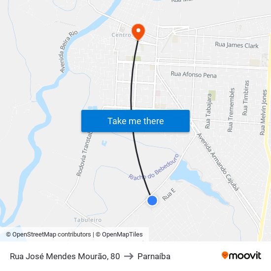 Rua José Mendes Mourão, 80 to Parnaíba map