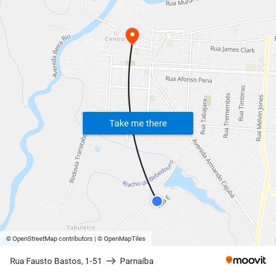 Rua Fausto Bastos, 1-51 to Parnaíba map