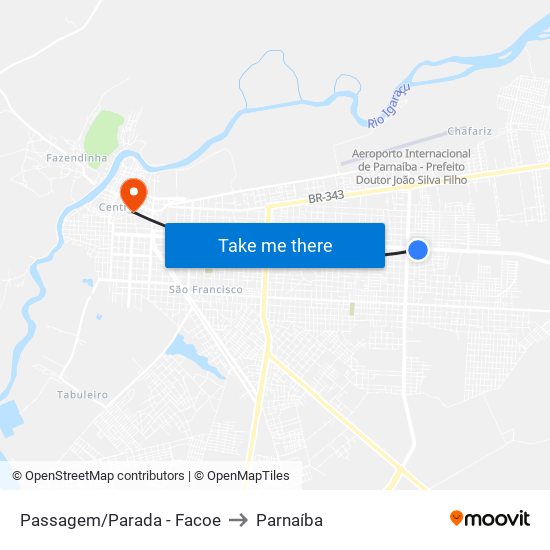 Passagem/Parada - Facoe to Parnaíba map