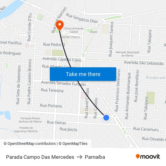 Parada Campo Das Mercedes to Parnaíba map