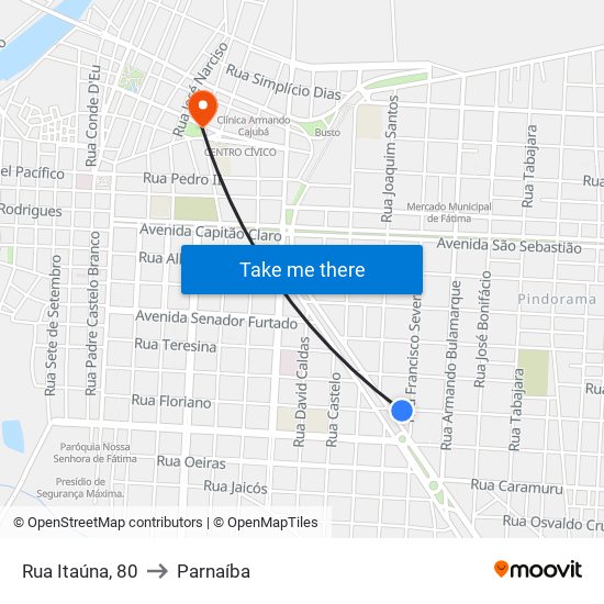 Rua Itaúna, 80 to Parnaíba map