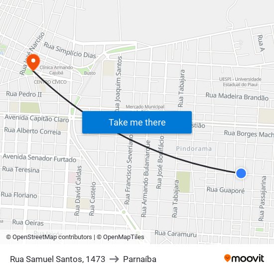 Rua Samuel Santos, 1473 to Parnaíba map