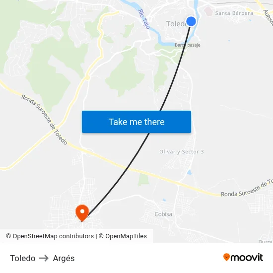 Toledo to Argés map