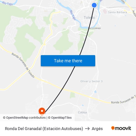 Ronda Del Granadal (Estación Autobuses) to Argés map