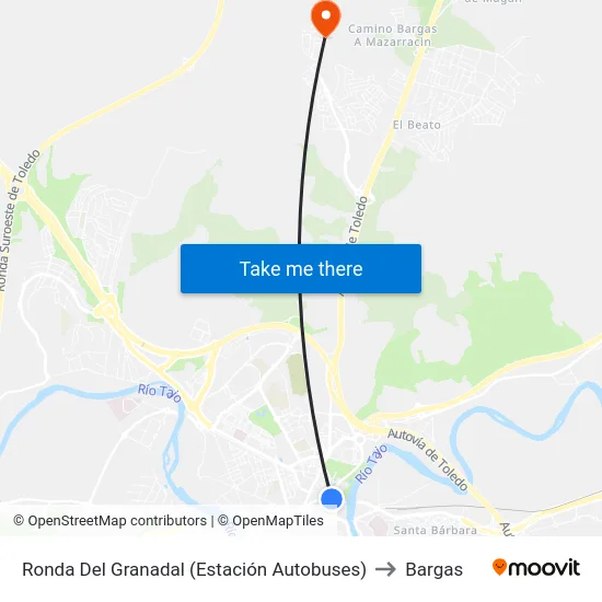 Ronda Del Granadal (Estación Autobuses) to Bargas map