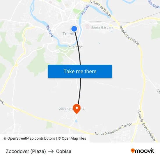 Zocodover (Plaza) to Cobisa map