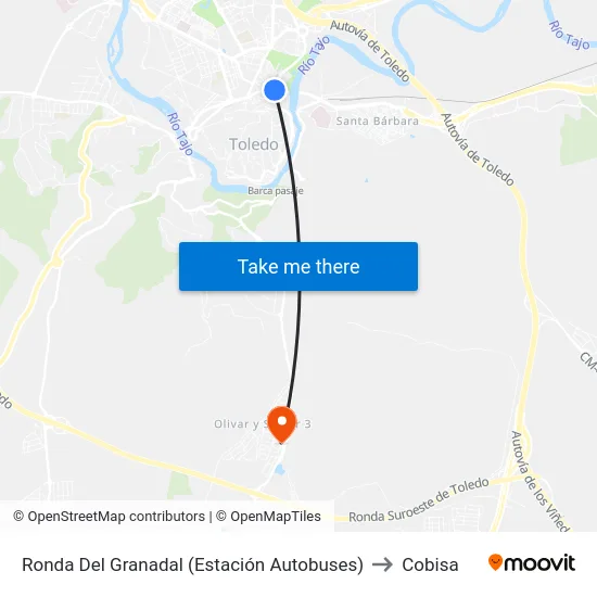 Ronda Del Granadal (Estación Autobuses) to Cobisa map