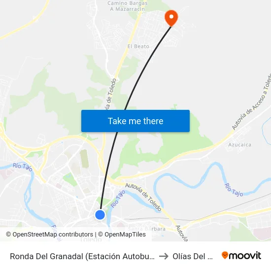 Ronda Del Granadal (Estación Autobuses) to Olías Del Rey map