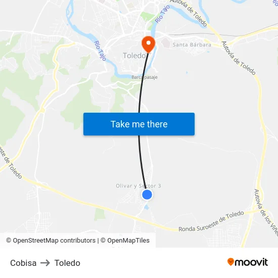 Cobisa to Toledo map