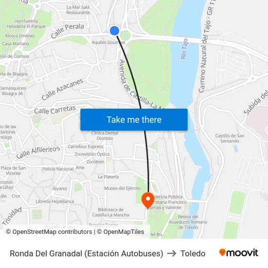 Ronda Del Granadal (Estación Autobuses) to Toledo map