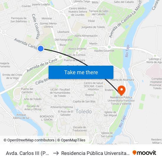 Avda. Carlos III (Parque Circo Romano) to Residencia Pública Universitaria Francisco Tomas Y Valiente map