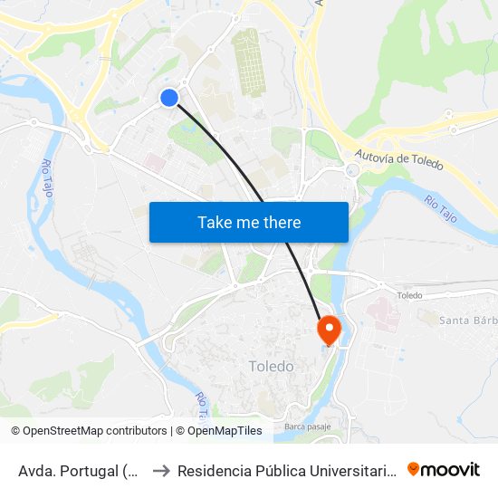 Avda. Portugal (Frente Consejería) to Residencia Pública Universitaria Francisco Tomas Y Valiente map