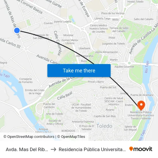 Avda. Mas Del Ribero (Frente Colegio) to Residencia Pública Universitaria Francisco Tomas Y Valiente map
