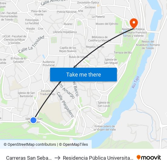 Carreras San Sebastián (Frente Iglesia) to Residencia Pública Universitaria Francisco Tomas Y Valiente map