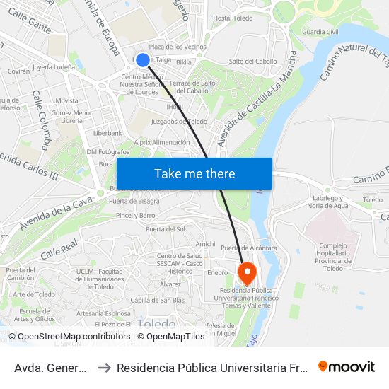 Avda. General Villalba, 3 to Residencia Pública Universitaria Francisco Tomas Y Valiente map