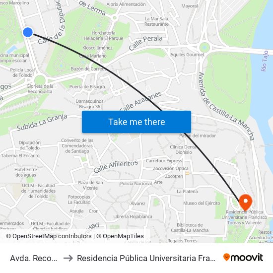 Avda. Reconquista, 6 to Residencia Pública Universitaria Francisco Tomas Y Valiente map