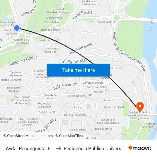 Avda. Reconquista, Esquina Avda. De Carlos III to Residencia Pública Universitaria Francisco Tomas Y Valiente map