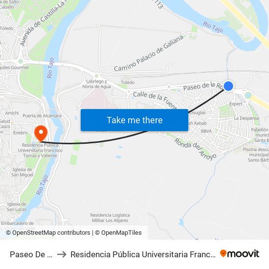 Paseo De La Rosa to Residencia Pública Universitaria Francisco Tomas Y Valiente map