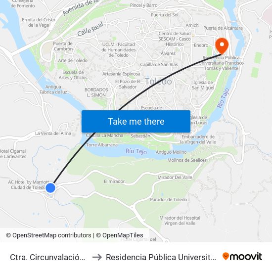 Ctra. Circunvalación (Frente H. Cigarrales) to Residencia Pública Universitaria Francisco Tomas Y Valiente map