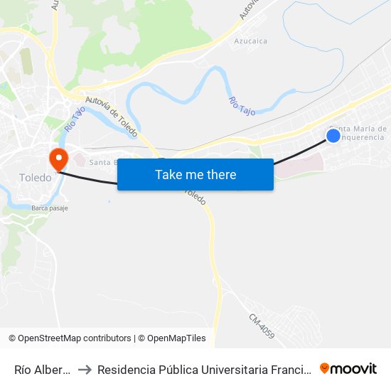 Río Alberche, 26 to Residencia Pública Universitaria Francisco Tomas Y Valiente map