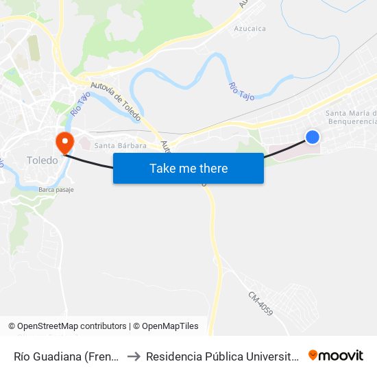 Río Guadiana (Frente Residencia 3ª Edad) to Residencia Pública Universitaria Francisco Tomas Y Valiente map