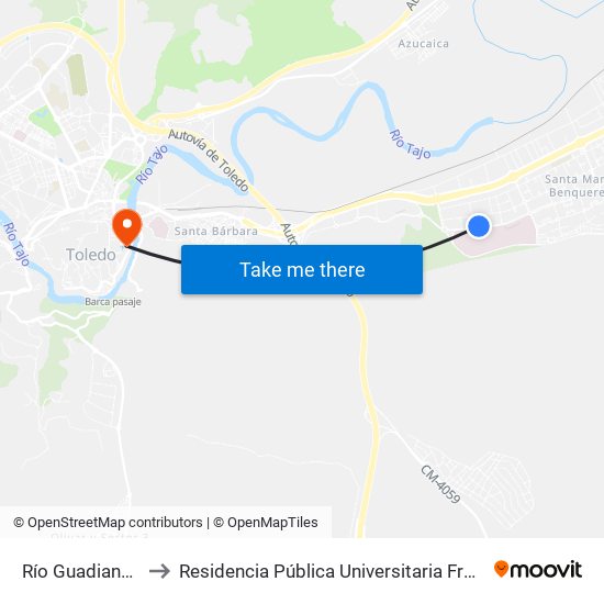 Río Guadiana (Sescam) to Residencia Pública Universitaria Francisco Tomas Y Valiente map