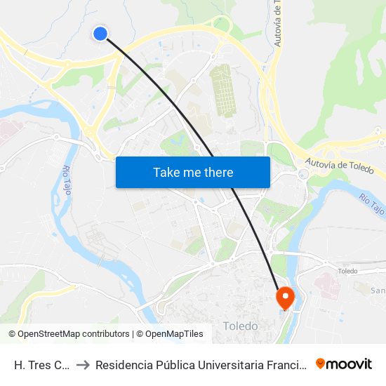 H. Tres Culturas to Residencia Pública Universitaria Francisco Tomas Y Valiente map