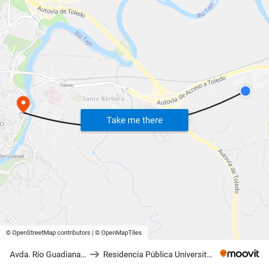 Avda. Río Guadiana (Glorieta Río Bracea) to Residencia Pública Universitaria Francisco Tomas Y Valiente map