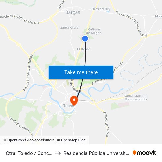 Ctra. Toledo / Concesionario, Olías Del Rey to Residencia Pública Universitaria Francisco Tomas Y Valiente map