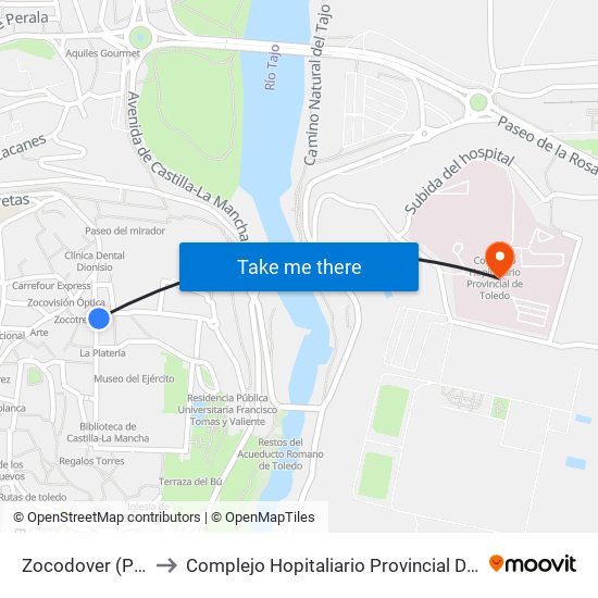 Zocodover (Plaza) to Complejo Hopitaliario Provincial De Toledo map