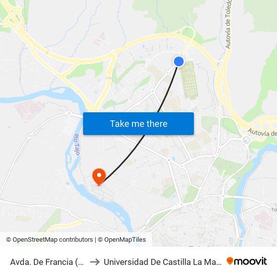 Avda. De Francia (Frente Convento) to Universidad De Castilla La Mancha - Campus De Toledo map