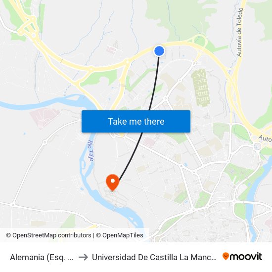 Alemania (Esq. Reino Unido) to Universidad De Castilla La Mancha - Campus De Toledo map