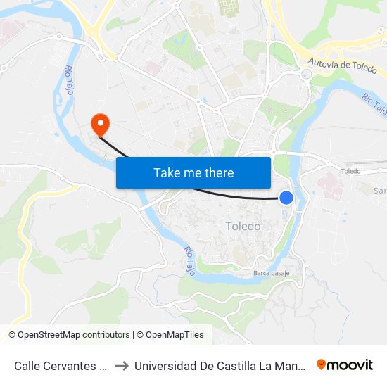 Calle Cervantes (Frente Nº12) to Universidad De Castilla La Mancha - Campus De Toledo map